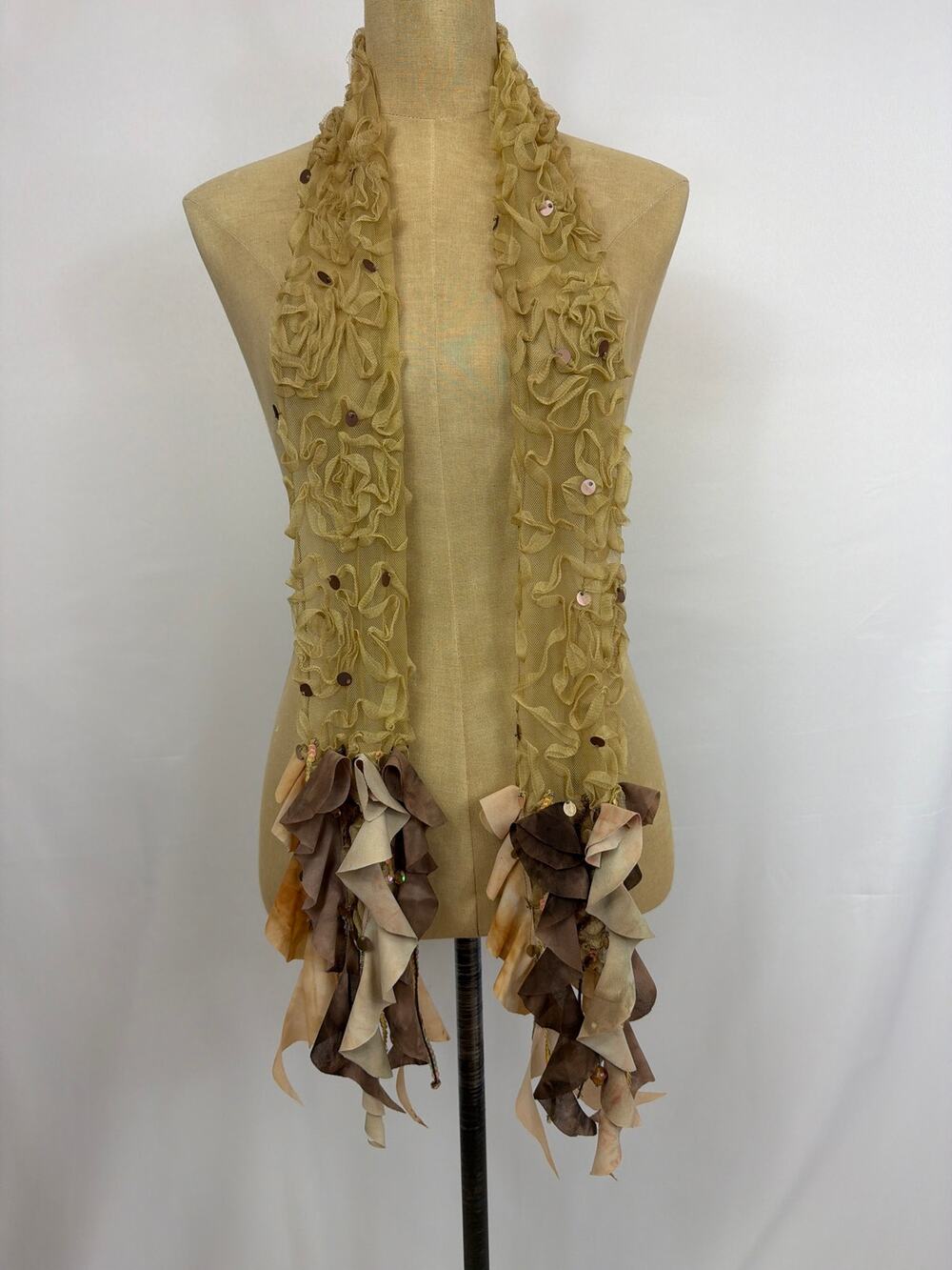 Mary Frances Tan Embellished Sheer Scarf / Shawl Artwear